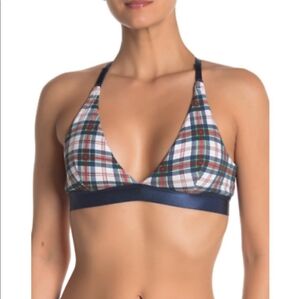 Navy Blue Plaid Bralette Triangle Wireless Racerback Bra XL